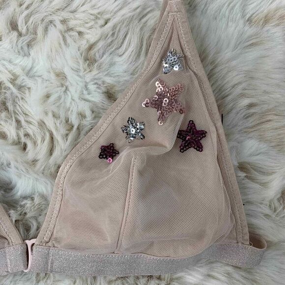Victoria's Secret Bralette Womens Medium Light Pink Sequin Bow Star Front Clasp - Picture 3 of 5